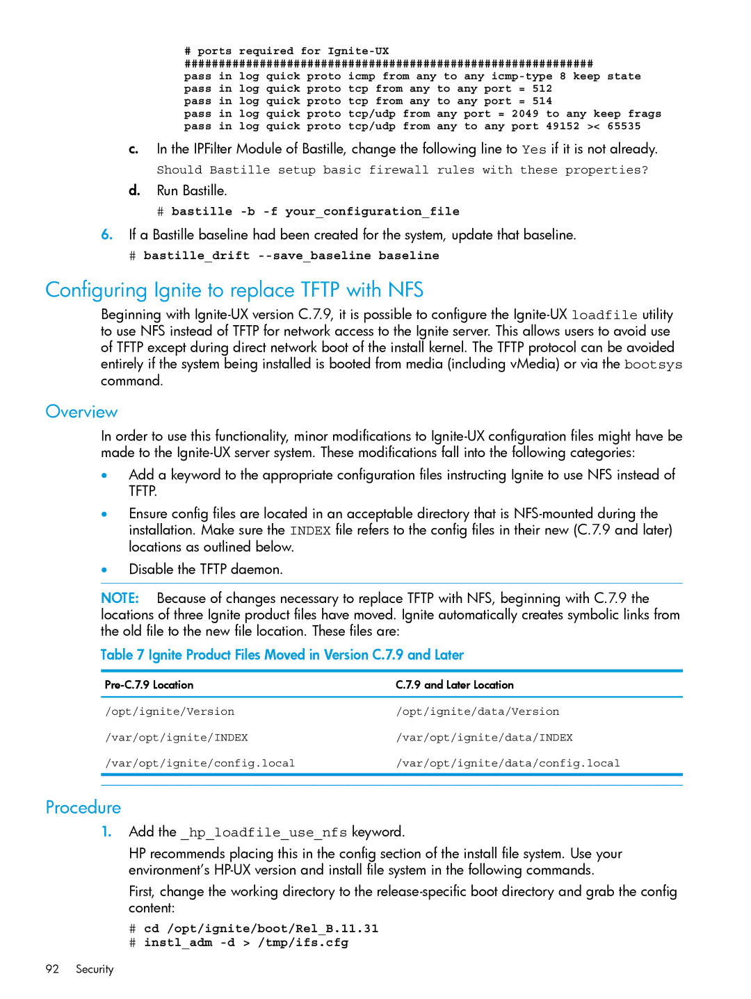 HP UX System Management Software manual Configuring Ignite to replace Tftp with NFS, Overview, Procedure 