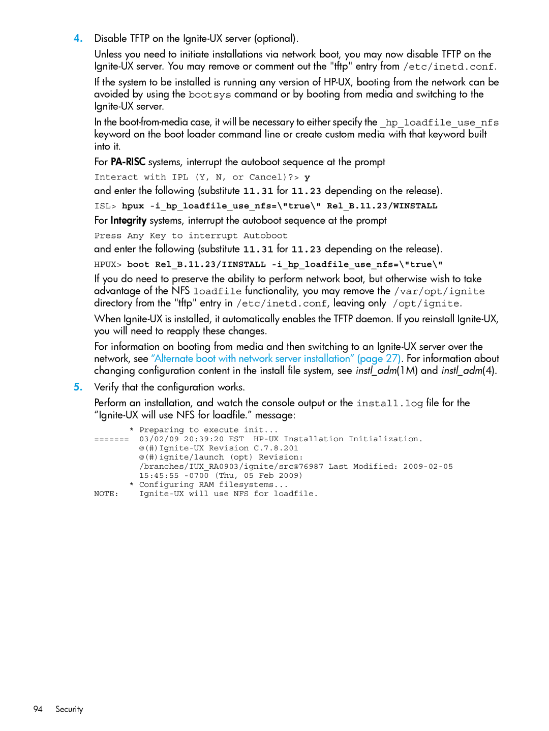 HP UX System Management Software manual Disable Tftp on the Ignite-UX server optional 