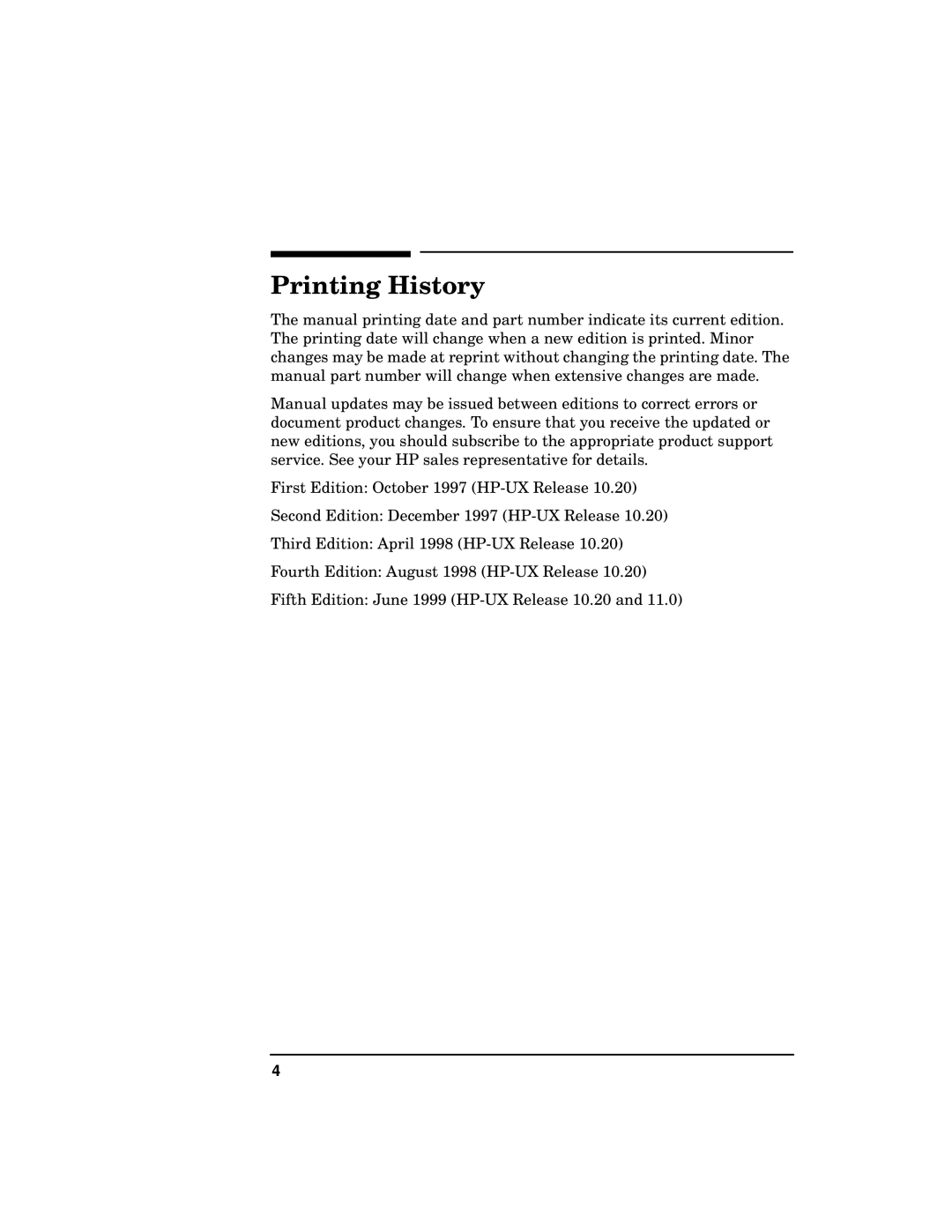 HP UX System Security Software manual Printing History 