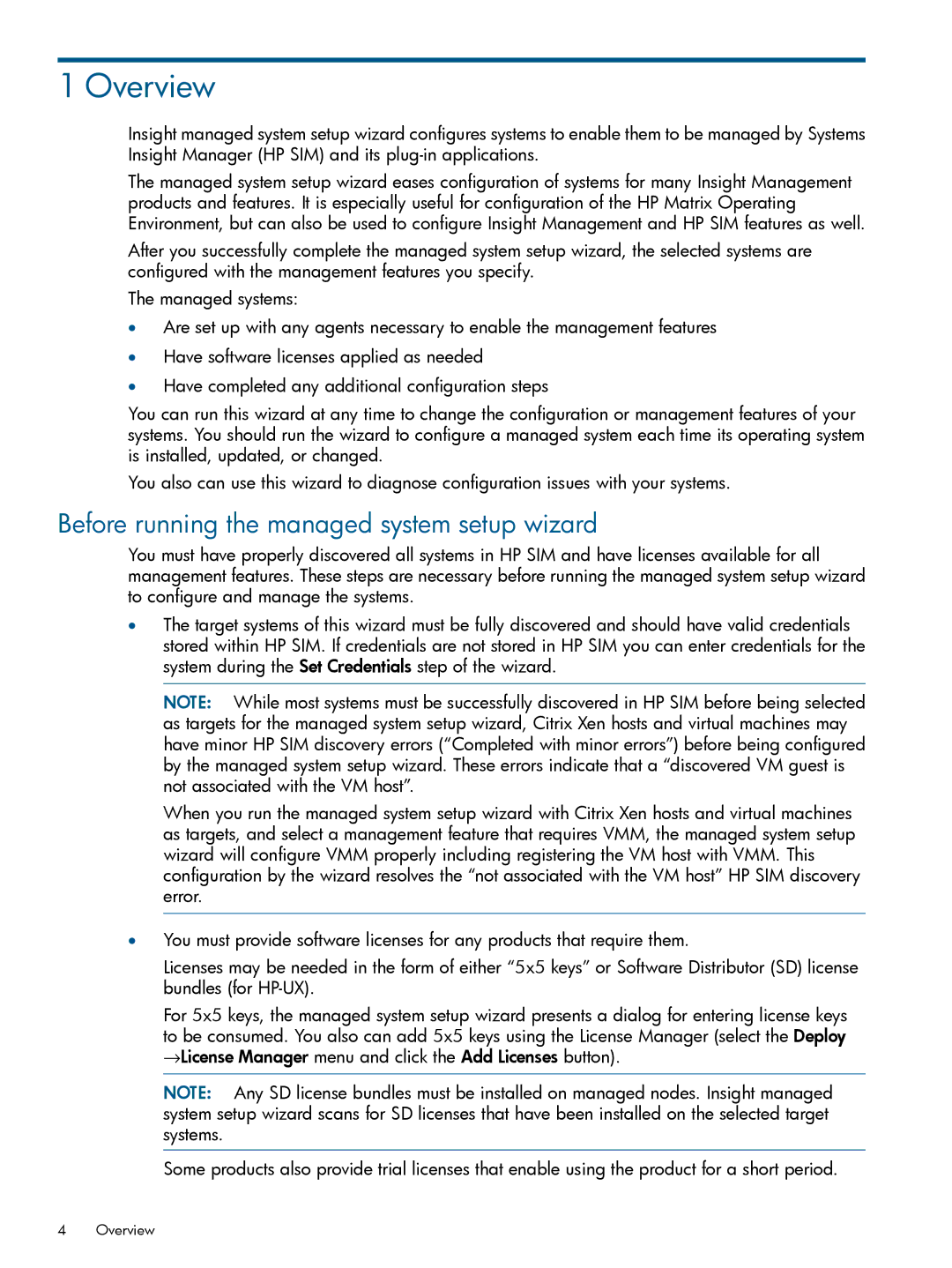 HP UX Virtualization Software manual Overview, Before running the managed system setup wizard 
