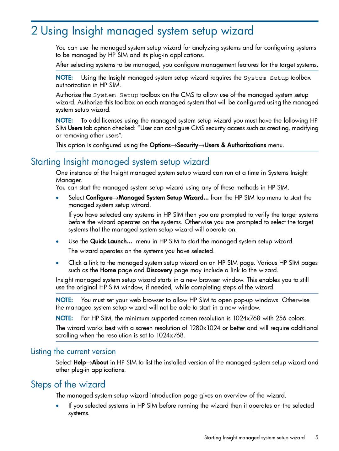 HP UX Virtualization Software Using Insight managed system setup wizard, Starting Insight managed system setup wizard 