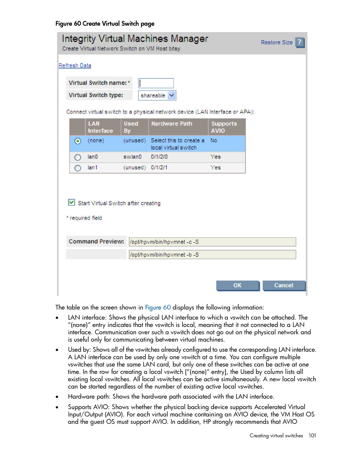 HP UX vPars and Integrity VM v6 manual Creating virtual switches 