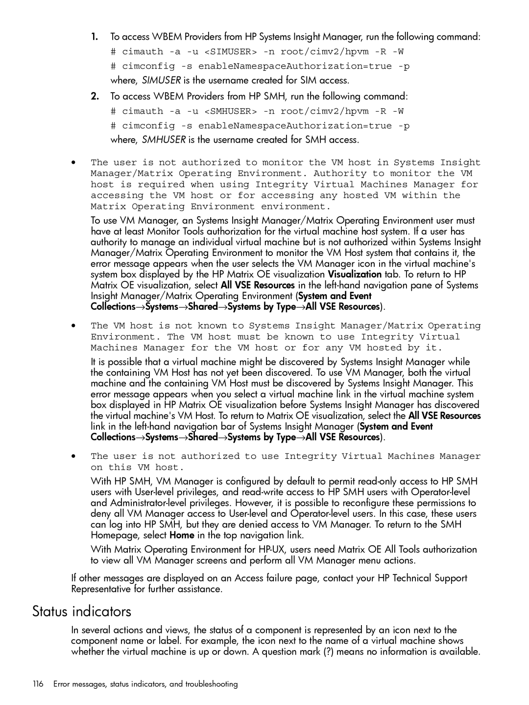 HP UX vPars and Integrity VM v6 manual Status indicators 