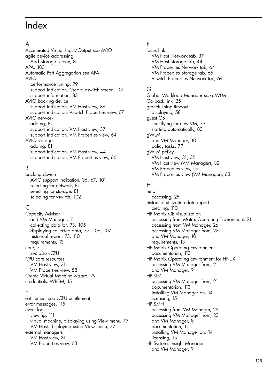 HP UX vPars and Integrity VM v6 manual Index, See also vCPU 