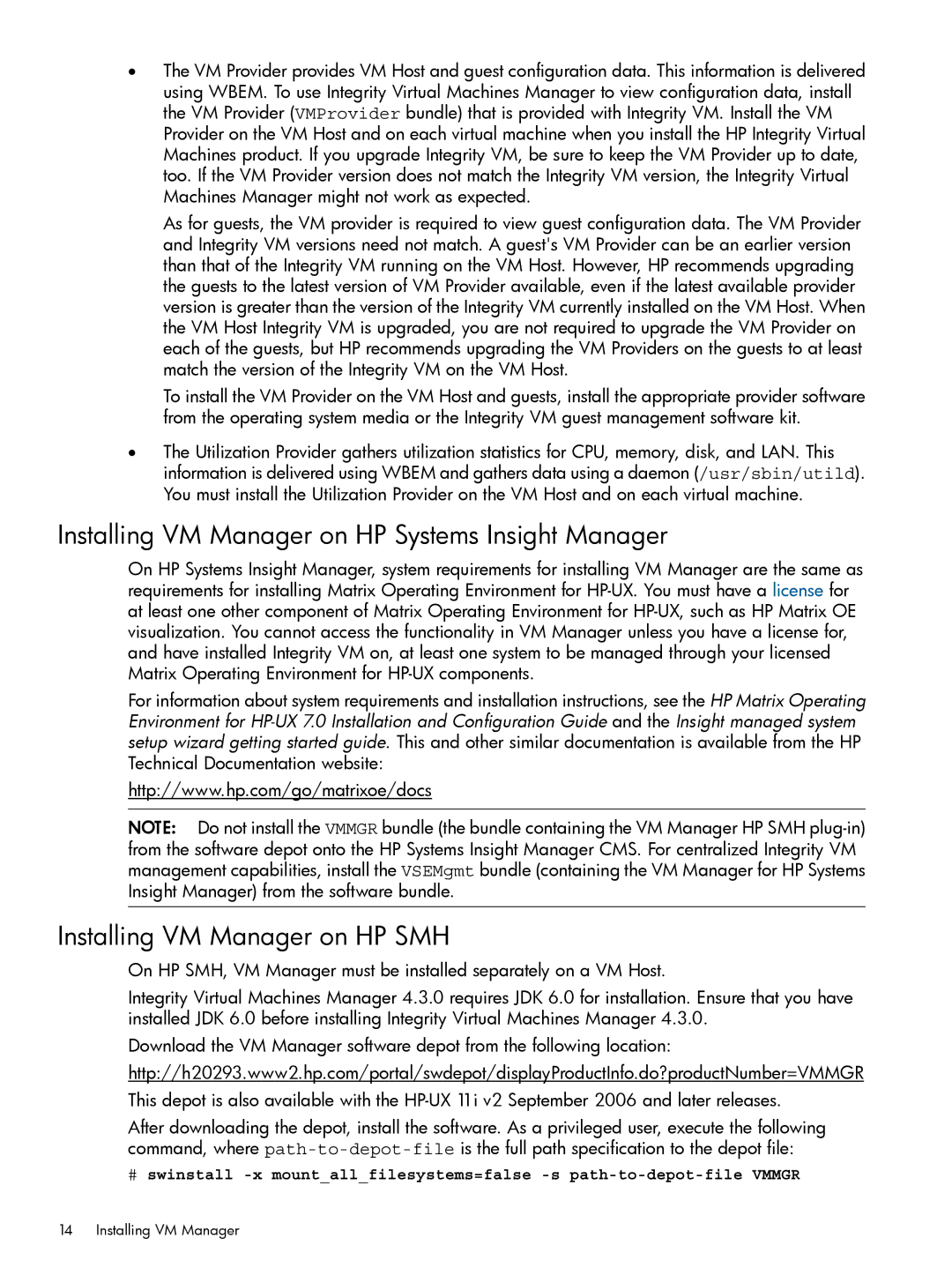 HP UX vPars and Integrity VM v6 manual Installing VM Manager on HP Systems Insight Manager, Installing VM Manager on HP SMH 