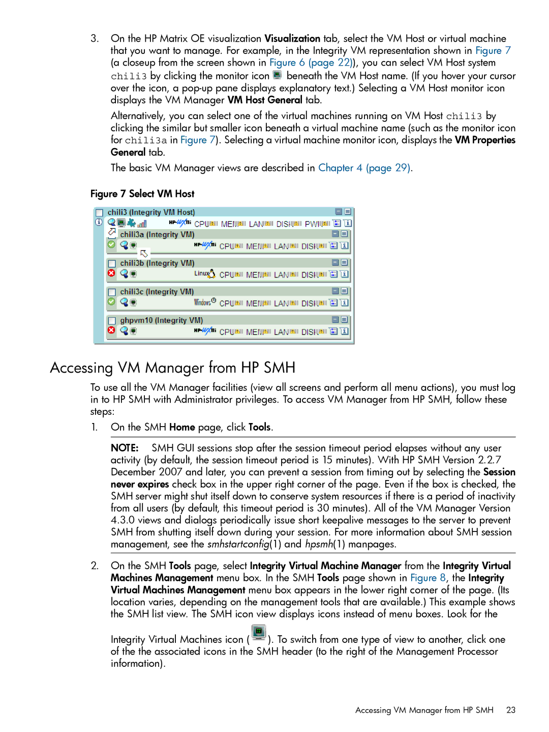 HP UX vPars and Integrity VM v6 manual Accessing VM Manager from HP SMH, Select VM Host 