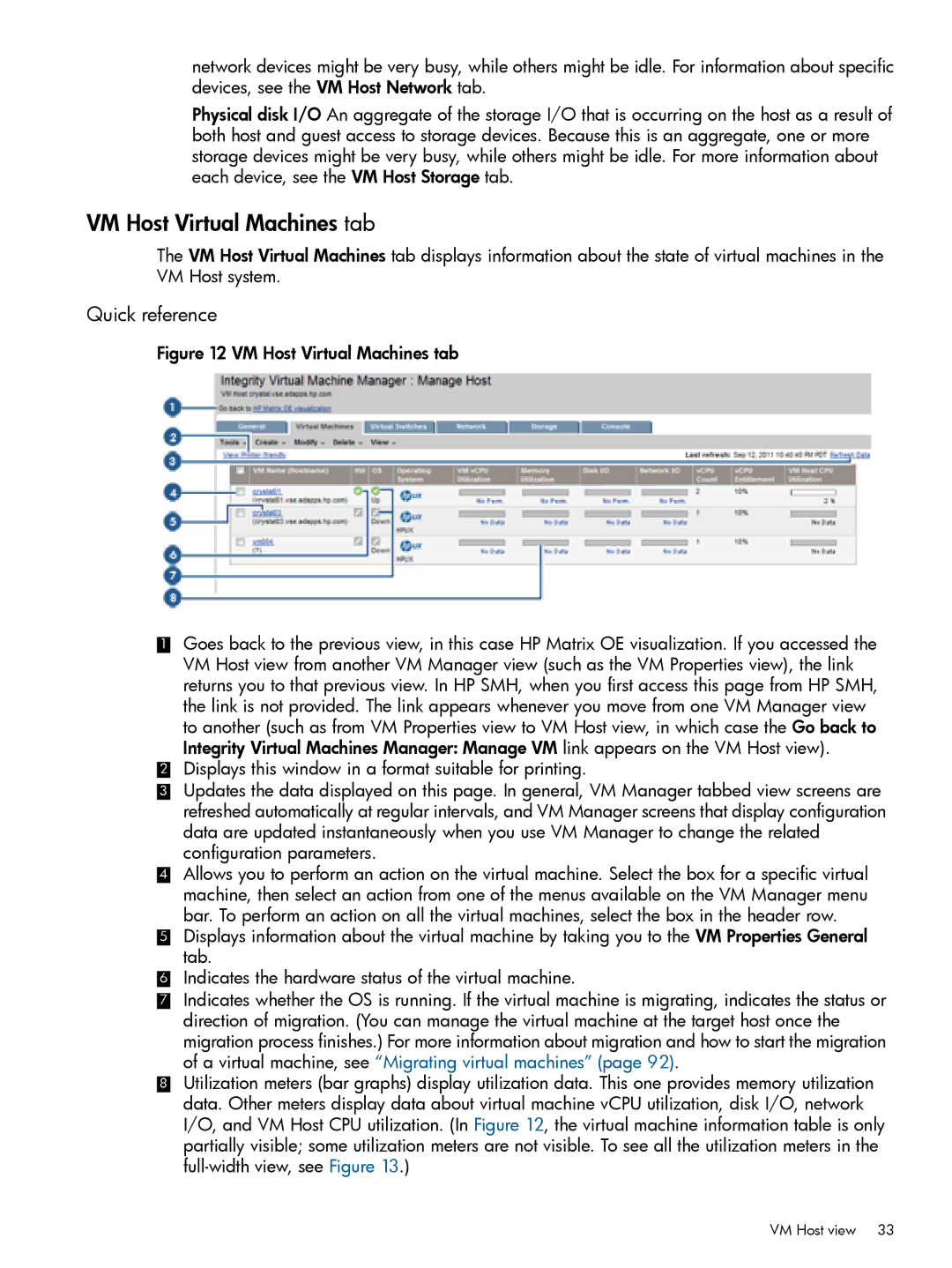 HP UX vPars and Integrity VM v6 manual VM Host Virtual Machines tab 