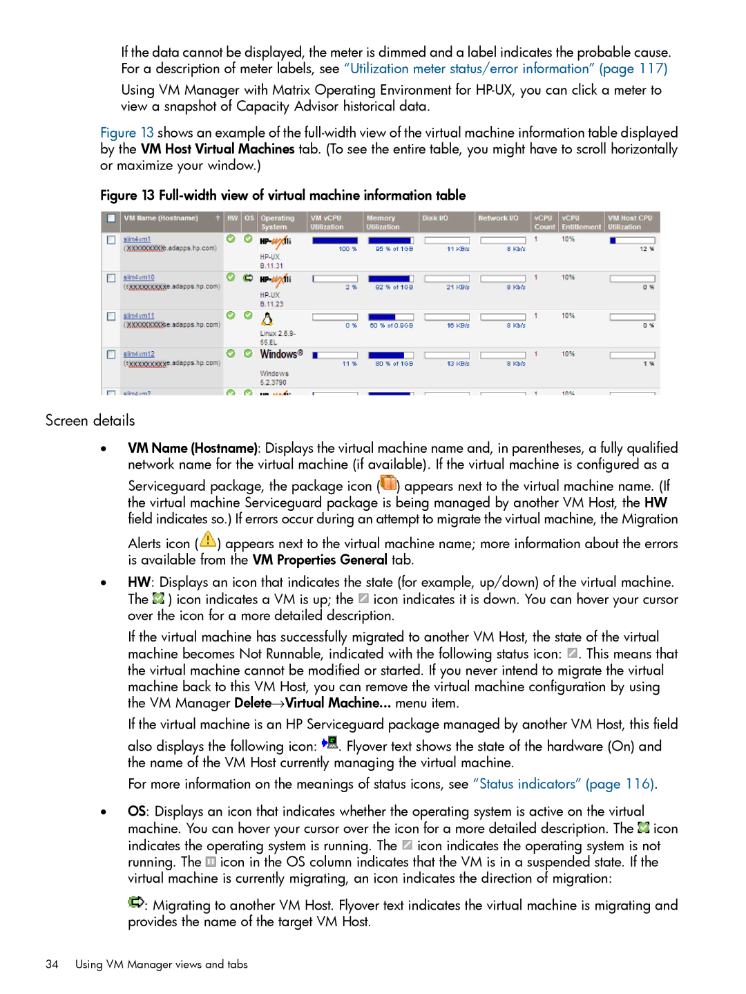 HP UX vPars and Integrity VM v6 manual Full-width view of virtual machine information table 