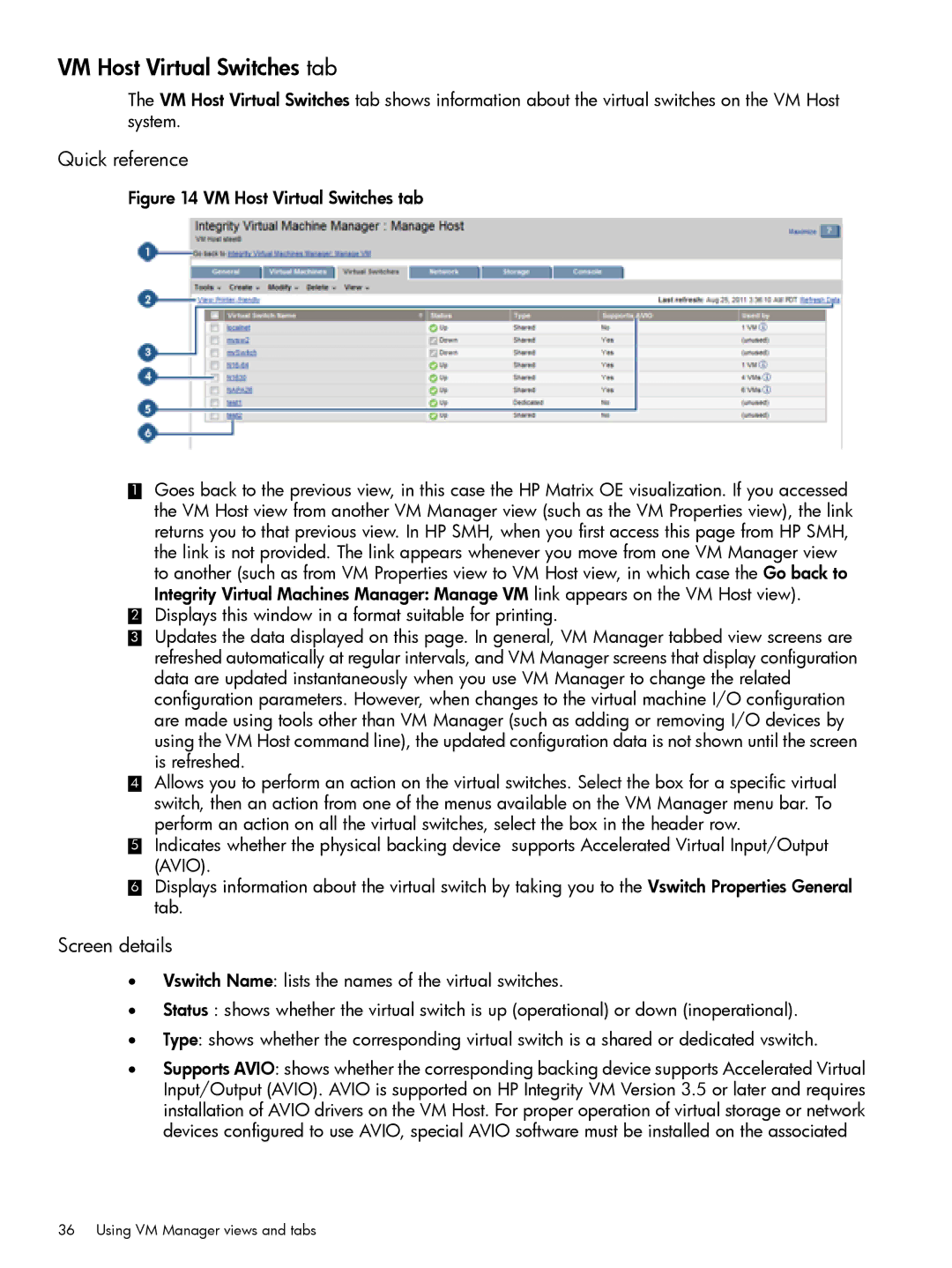 HP UX vPars and Integrity VM v6 manual VM Host Virtual Switches tab 