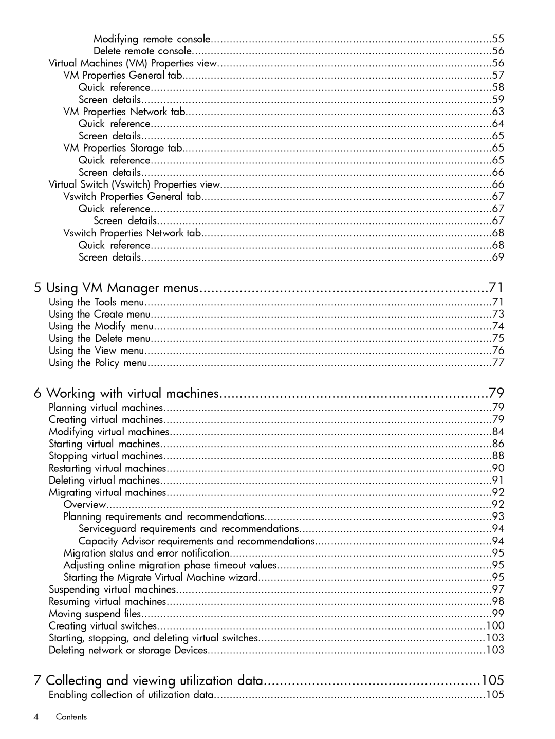 HP UX vPars and Integrity VM v6 manual Using VM Manager menus, Working with virtual machines 