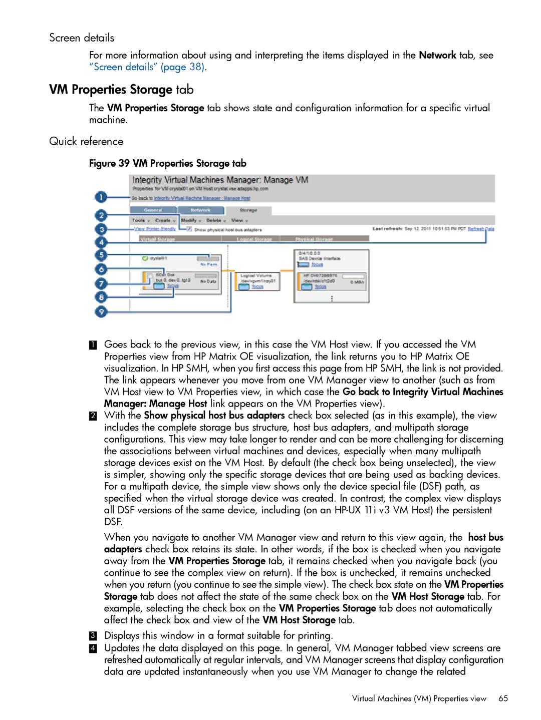 HP UX vPars and Integrity VM v6 manual VM Properties Storage tab 