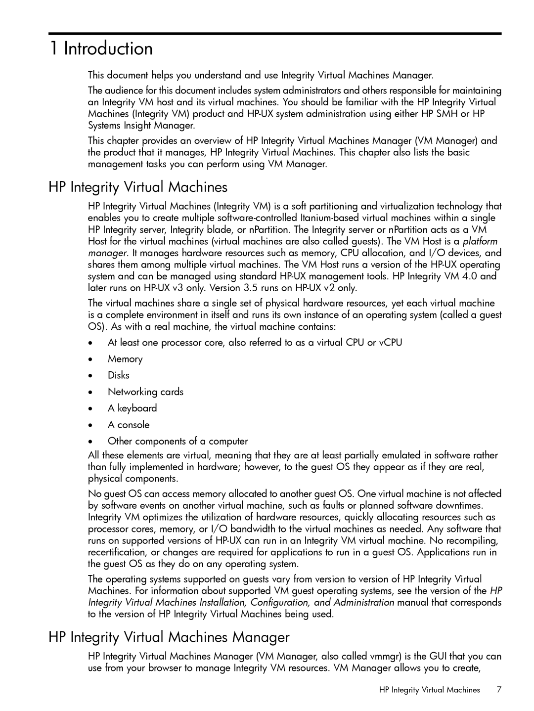 HP UX vPars and Integrity VM v6 manual Introduction, HP Integrity Virtual Machines Manager 