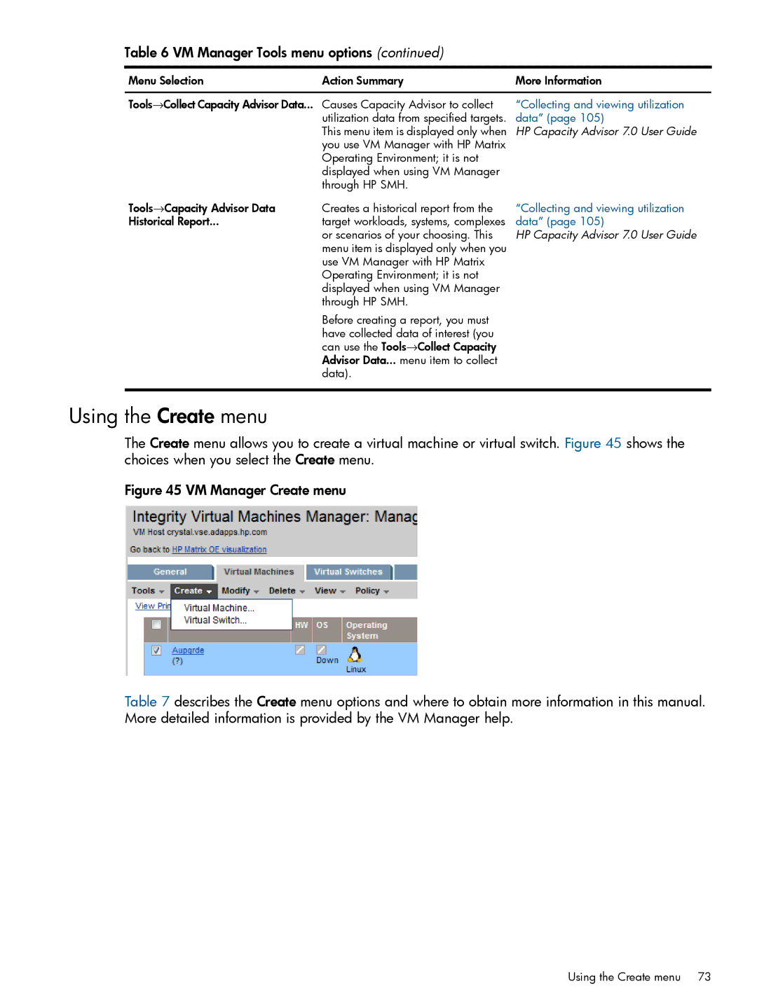 HP UX vPars and Integrity VM v6 manual Using the Create menu, Data 