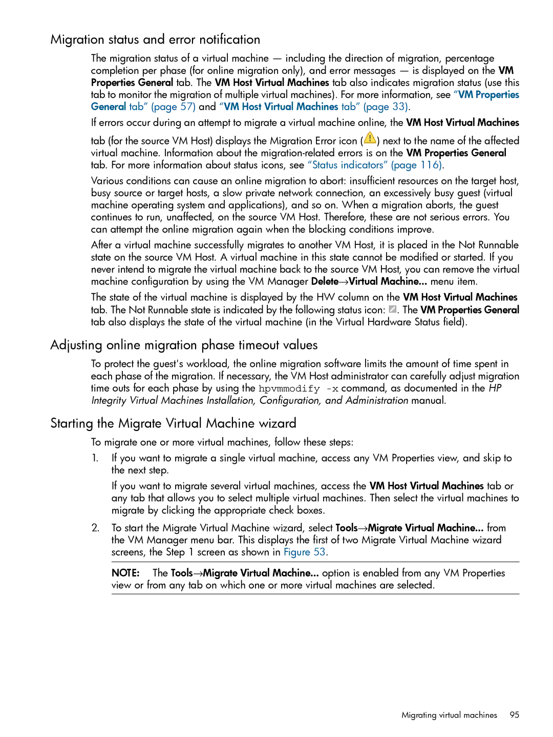 HP UX vPars and Integrity VM v6 Migration status and error notification, Adjusting online migration phase timeout values 