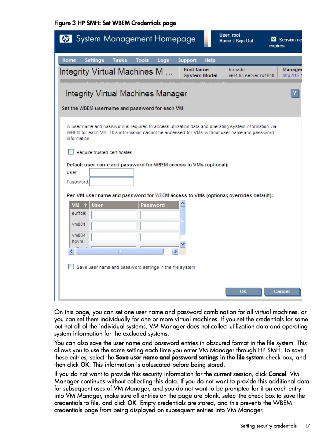 HP UX vPars and Integrity VM v6 manual HP SMH Set WBEM Credentials page 
