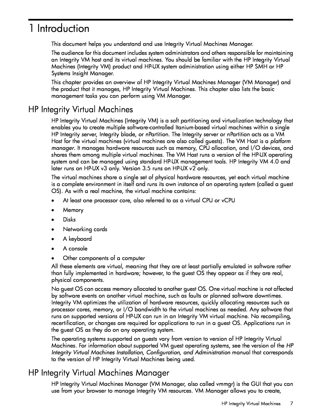 HP UX vPars and Integrity VM v6 manual Introduction, HP Integrity Virtual Machines Manager 