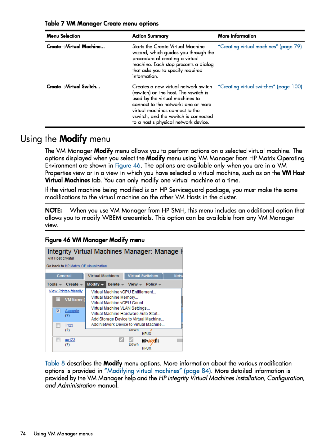 HP UX vPars and Integrity VM v6 manual Using the Modify menu 