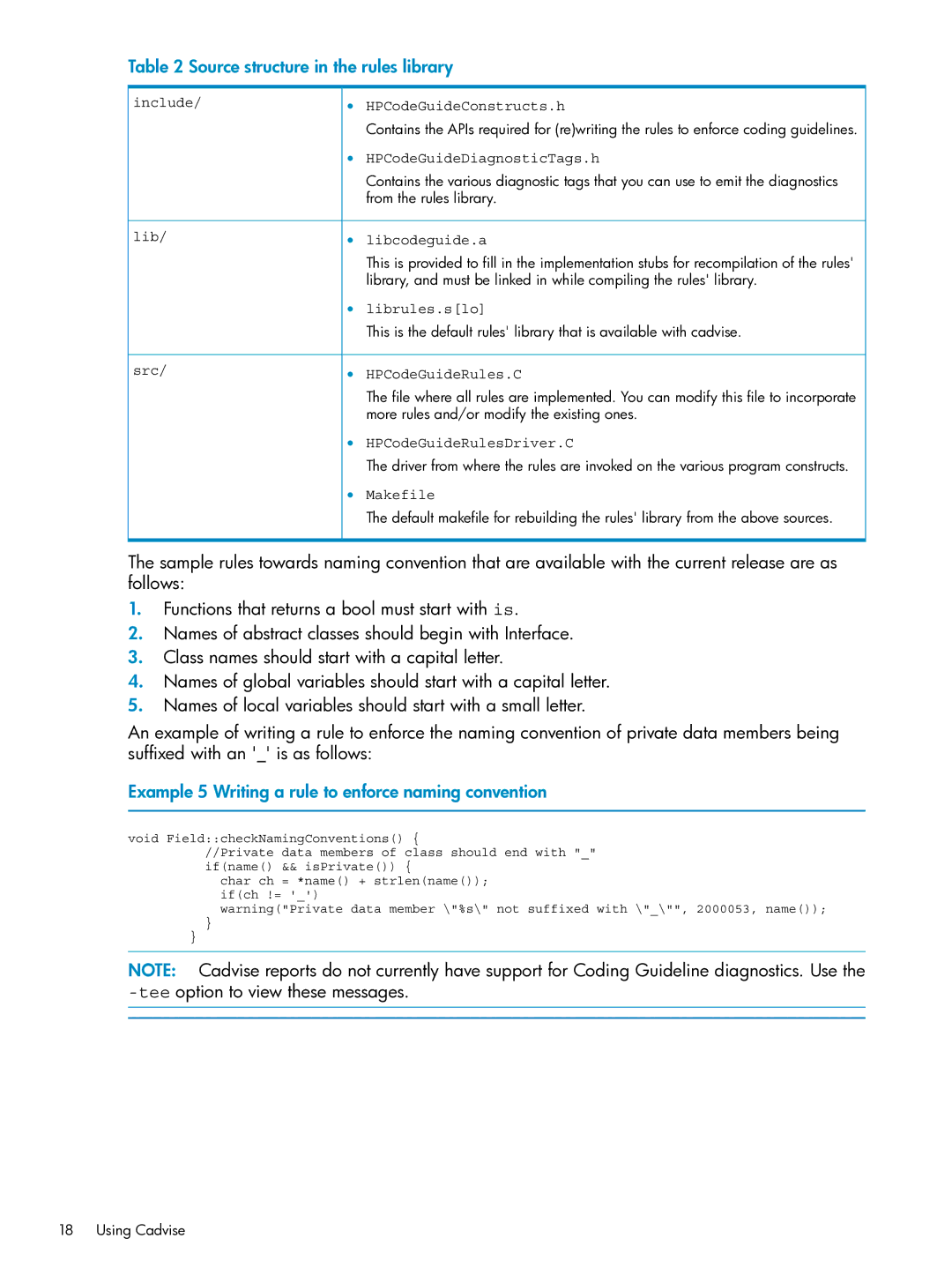 HP UX Web Development Tools Source structure in the rules library, Example 5 Writing a rule to enforce naming convention 