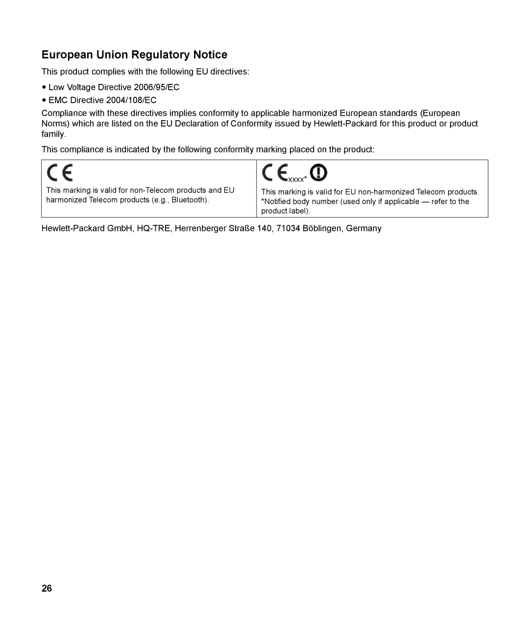 HP v185w 18.5-inch manual European Union Regulatory Notice 