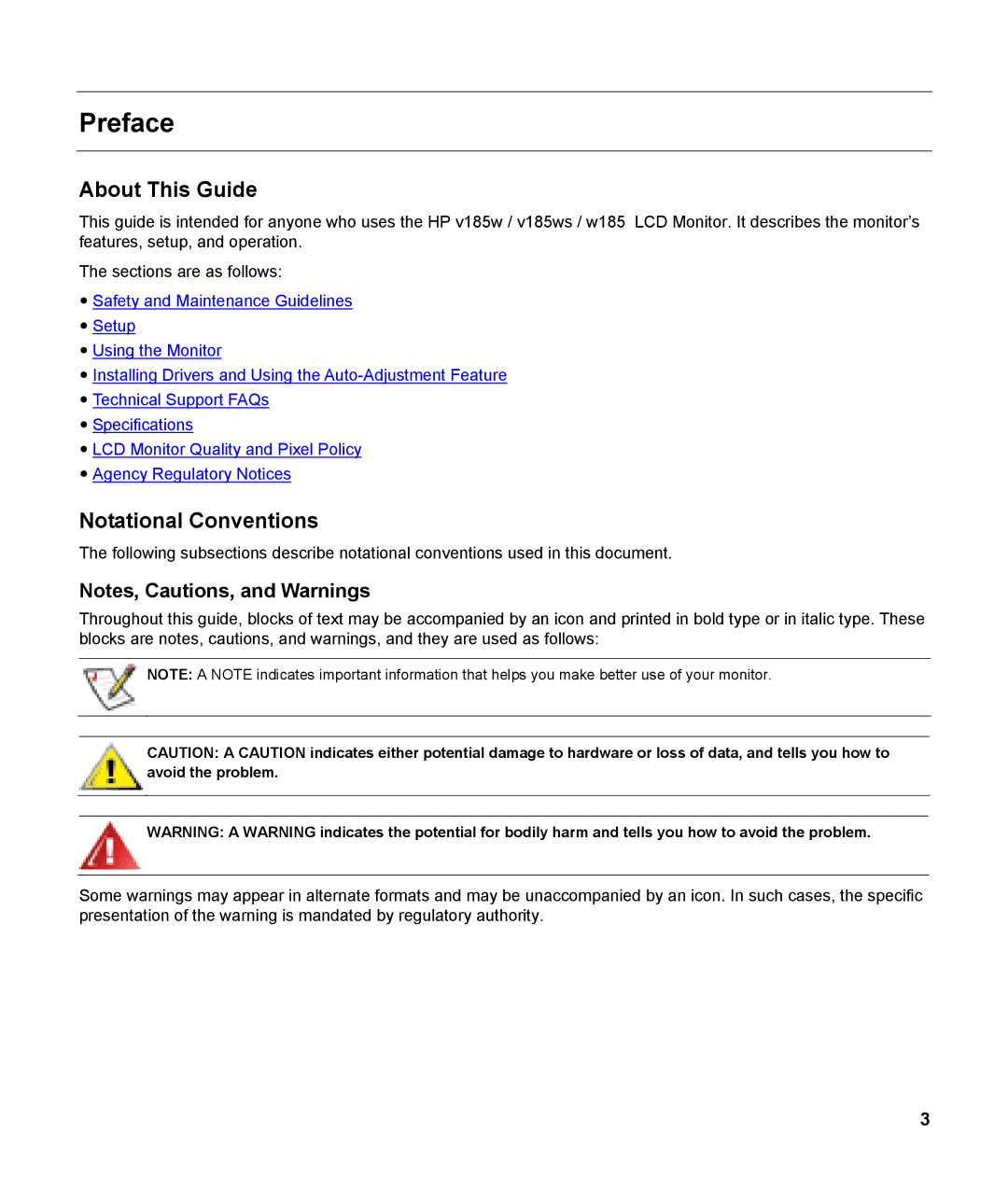 HP v185w 18.5-inch manual Preface, About This Guide, Notational Conventions 