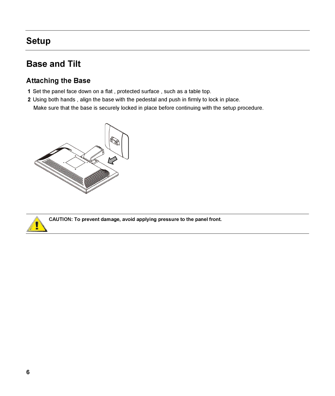 HP v185w 18.5-inch manual Setup Base and Tilt, Attaching the Base 