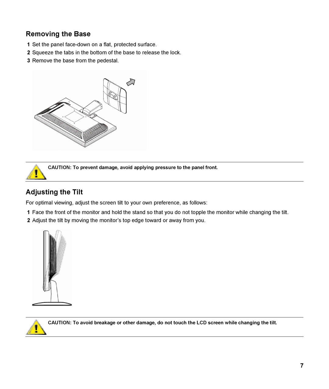 HP v185w 18.5-inch manual Removing the Base, Adjusting the Tilt 