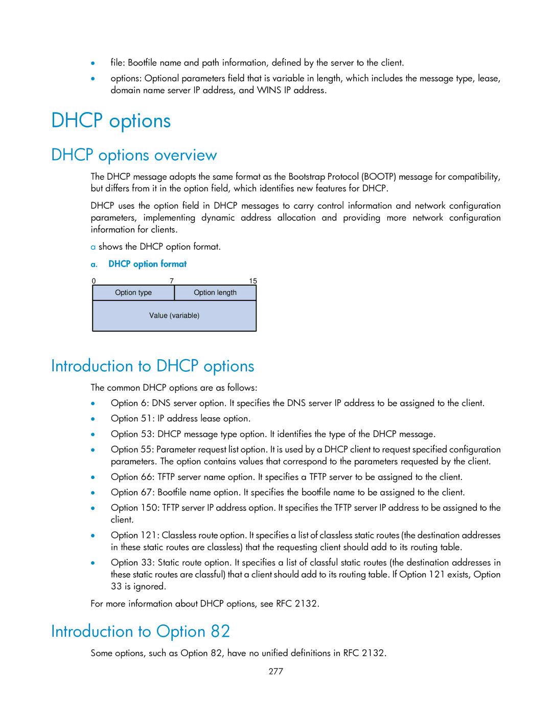 HP V1910 manual Dhcp options overview, Introduction to Dhcp options, Introduction to Option, Dhcp option format 