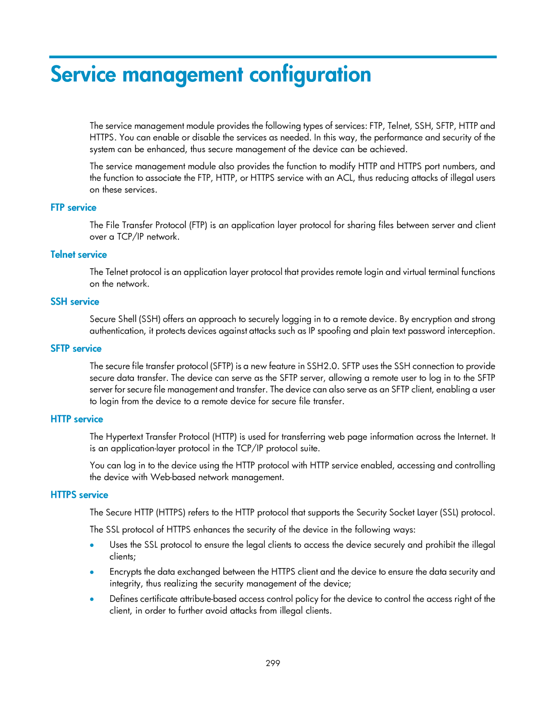 HP V1910 manual Service management configuration 