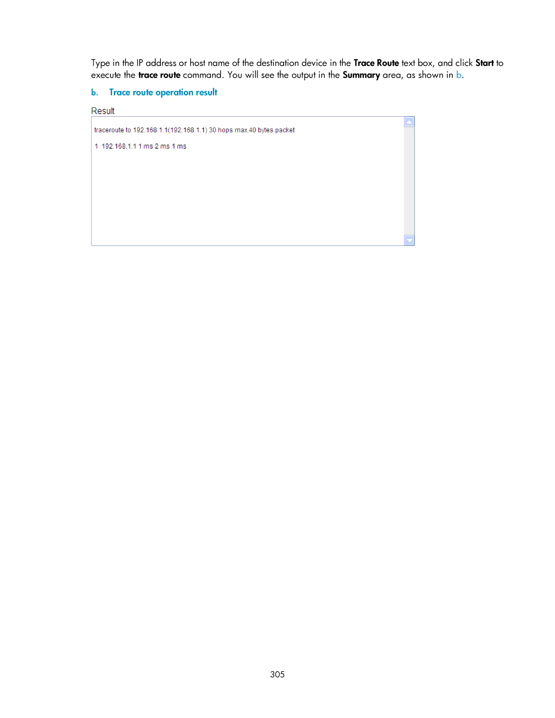 HP V1910 manual Trace route operation result, 305 
