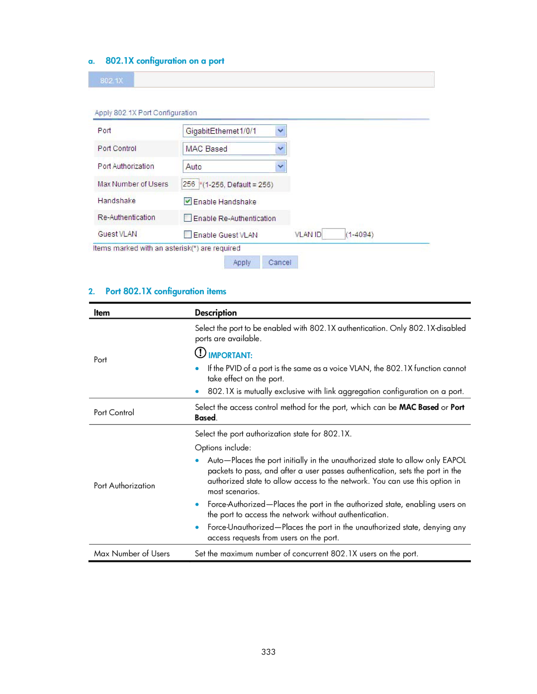 HP V1910 manual Ports are available, Based, Select the port authorization state for, Port Authorization, Most scenarios 