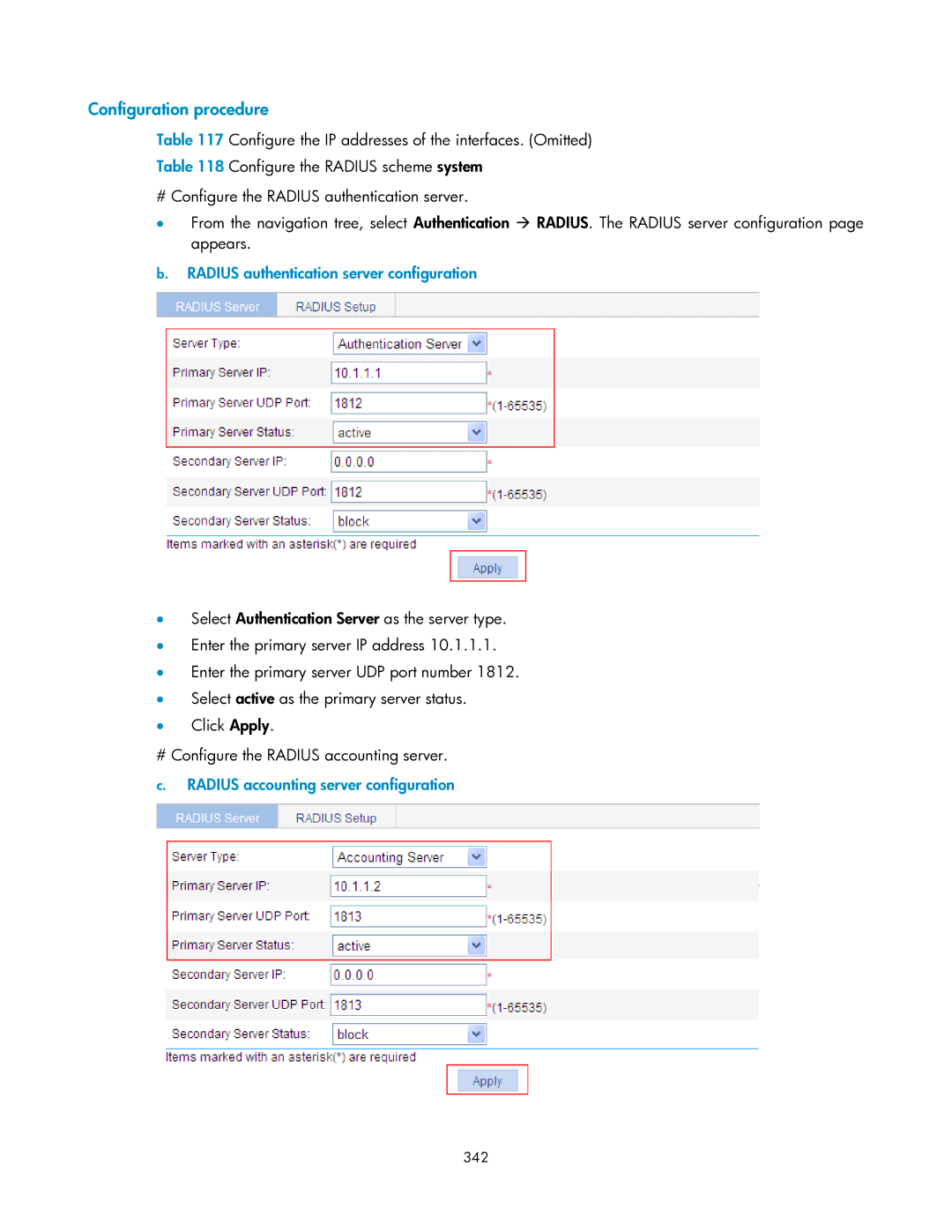 HP V1910 manual Configuration procedure, 342 