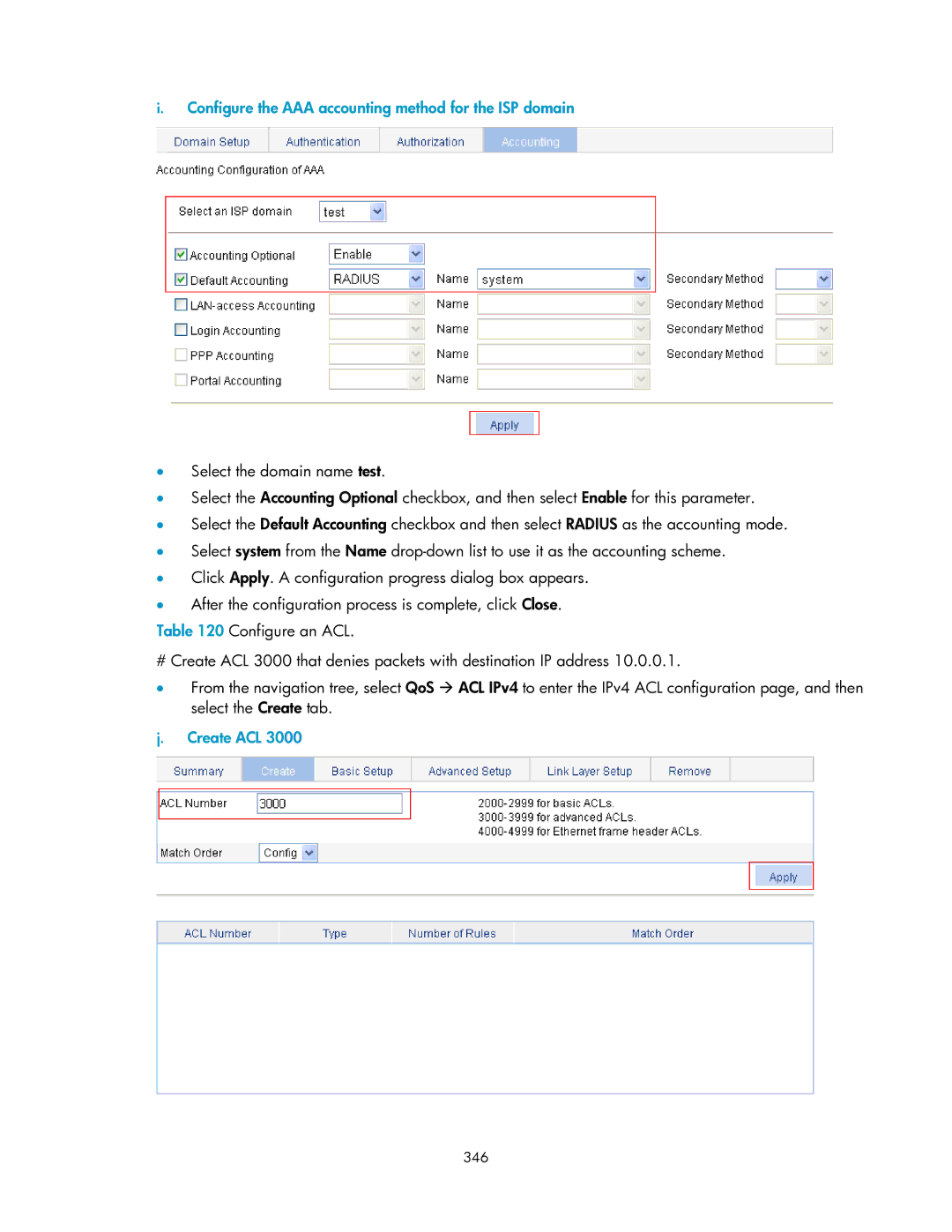 HP V1910 manual Create ACL, 346 