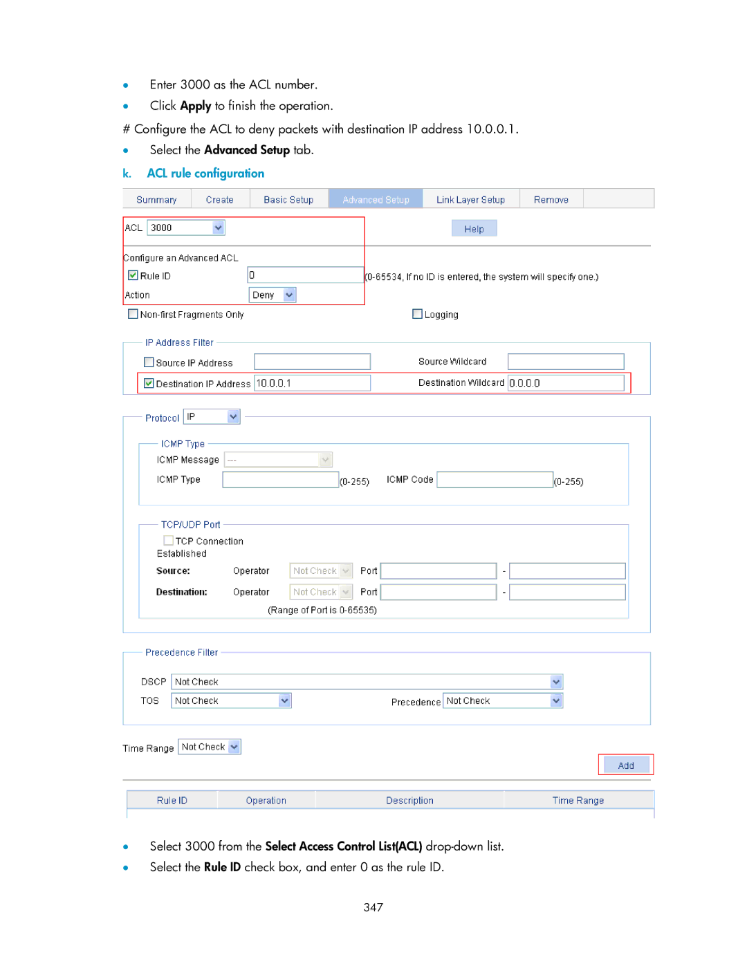 HP V1910 manual ACL rule configuration, 347 