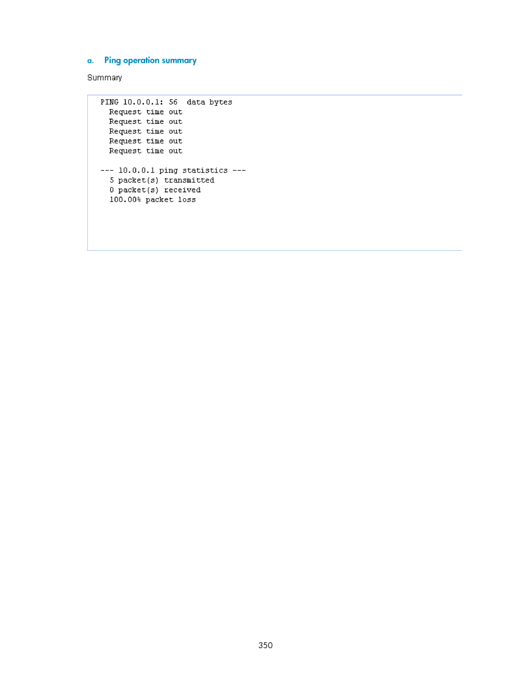 HP V1910 manual Ping operation summary, 350 