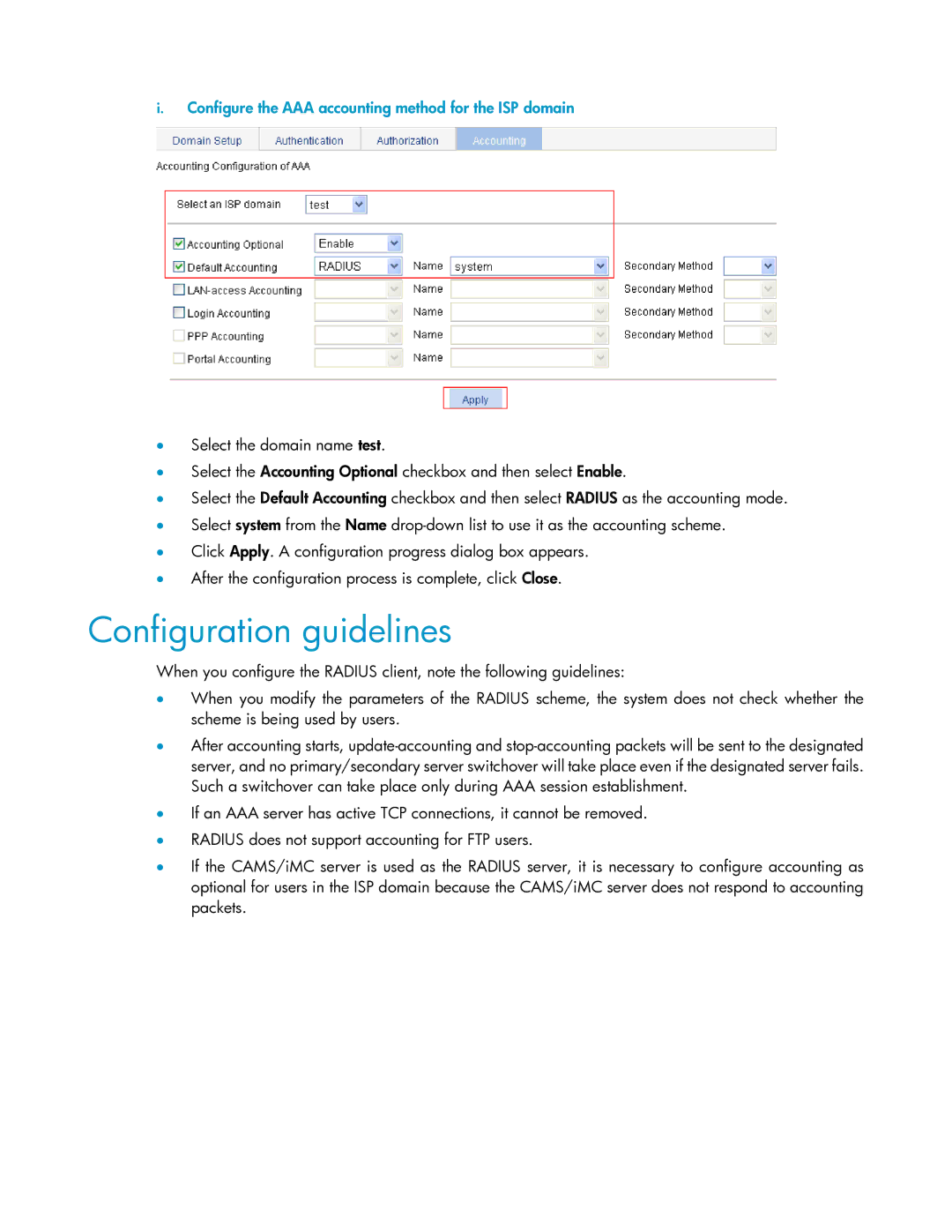 HP V1910 manual Configuration guidelines 