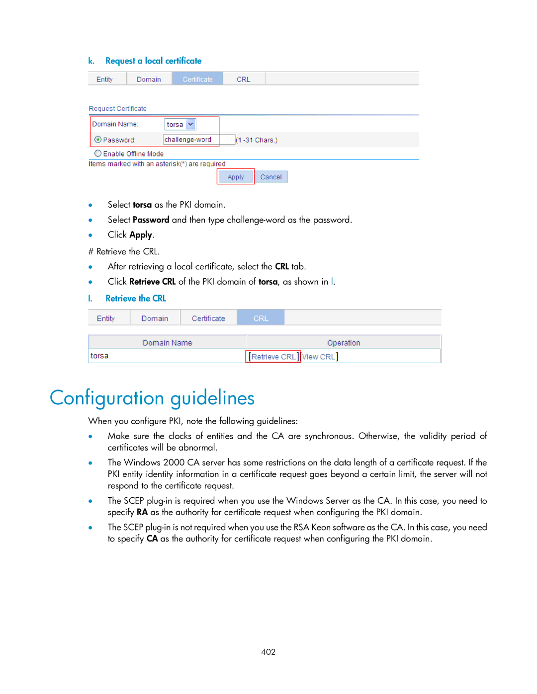 HP V1910 manual Request a local certificate, 402 