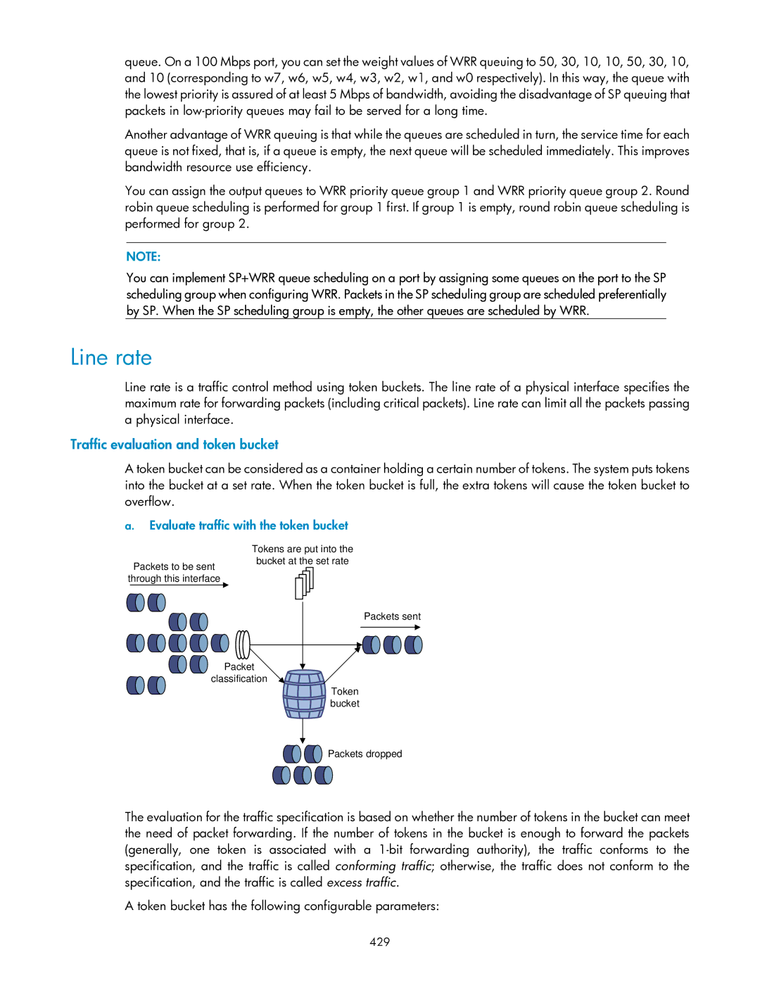 HP V1910 manual Line rate, Traffic evaluation and token bucket, Evaluate traffic with the token bucket, 429 