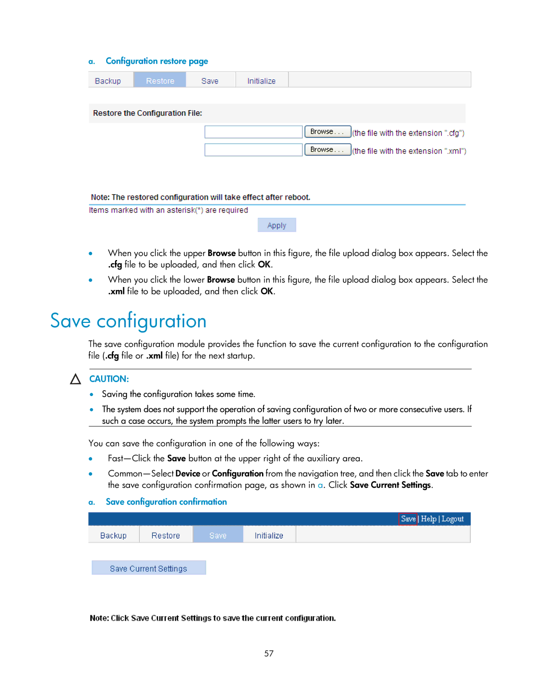 HP V1910 manual Configuration restore, Save configuration confirmation 