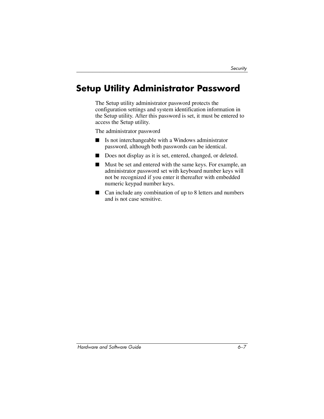 HP V2044AP, V2110US, V2107AP, V2105AP, V2100, V2042AP, V2045AP, V2043AP, V2046AP, V2069CL Setup Utility Administrator Password 