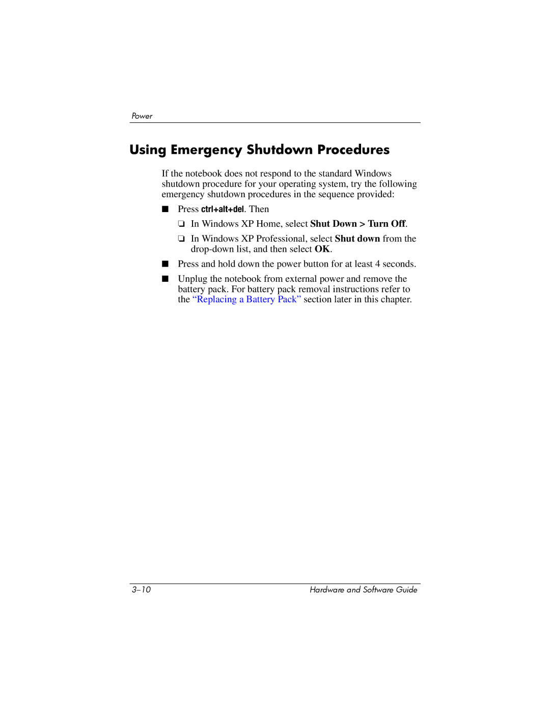 HP V2304US, V2110US, V2107AP, V2105AP, V2100, V2042AP, V2045AP, V2043AP, V2046AP, V2069CL manual Using Emergency Shutdown Procedures 