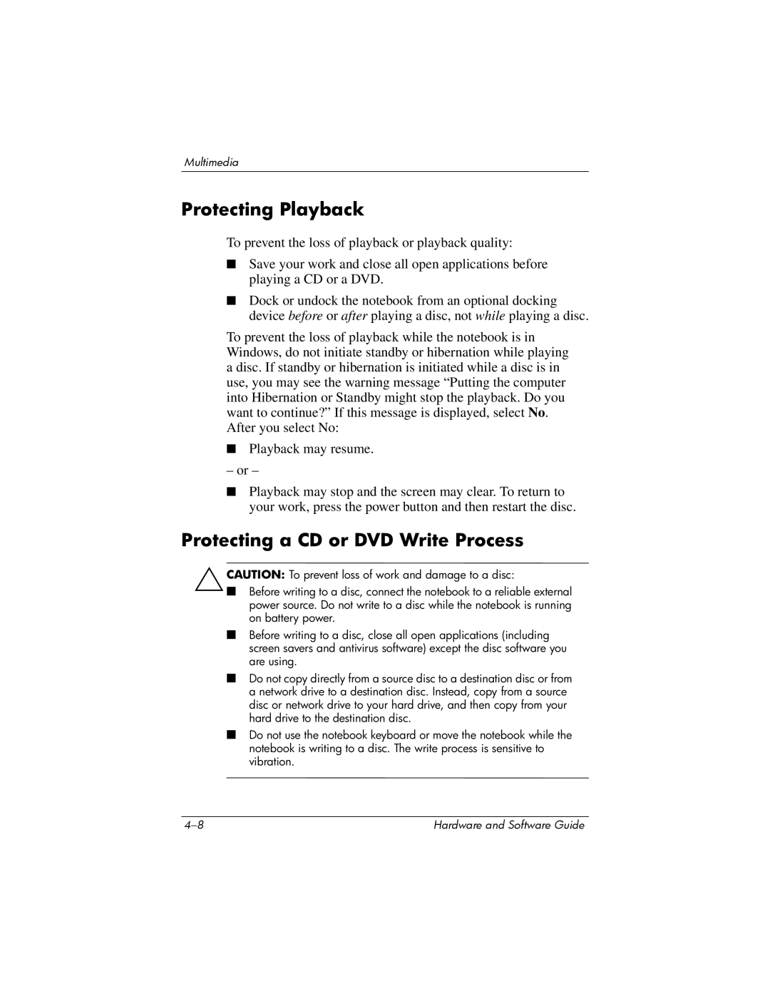 HP V2330AP, V2110US, V2107AP, V2105AP, V2100, V2042AP, V2045AP, V2300 Protecting Playback, Protecting a CD or DVD Write Process 