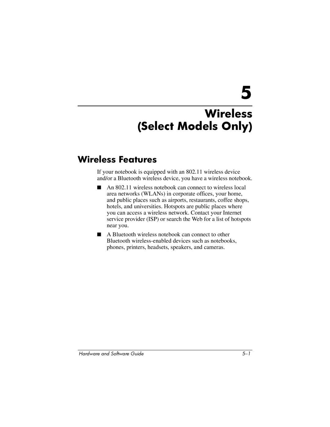 HP V2403NR, V2110US, V2107AP, V2105AP, V2100, V2042AP, V2045AP, V2043AP, V2046AP Wireless Select Models Only, Wireless Features 