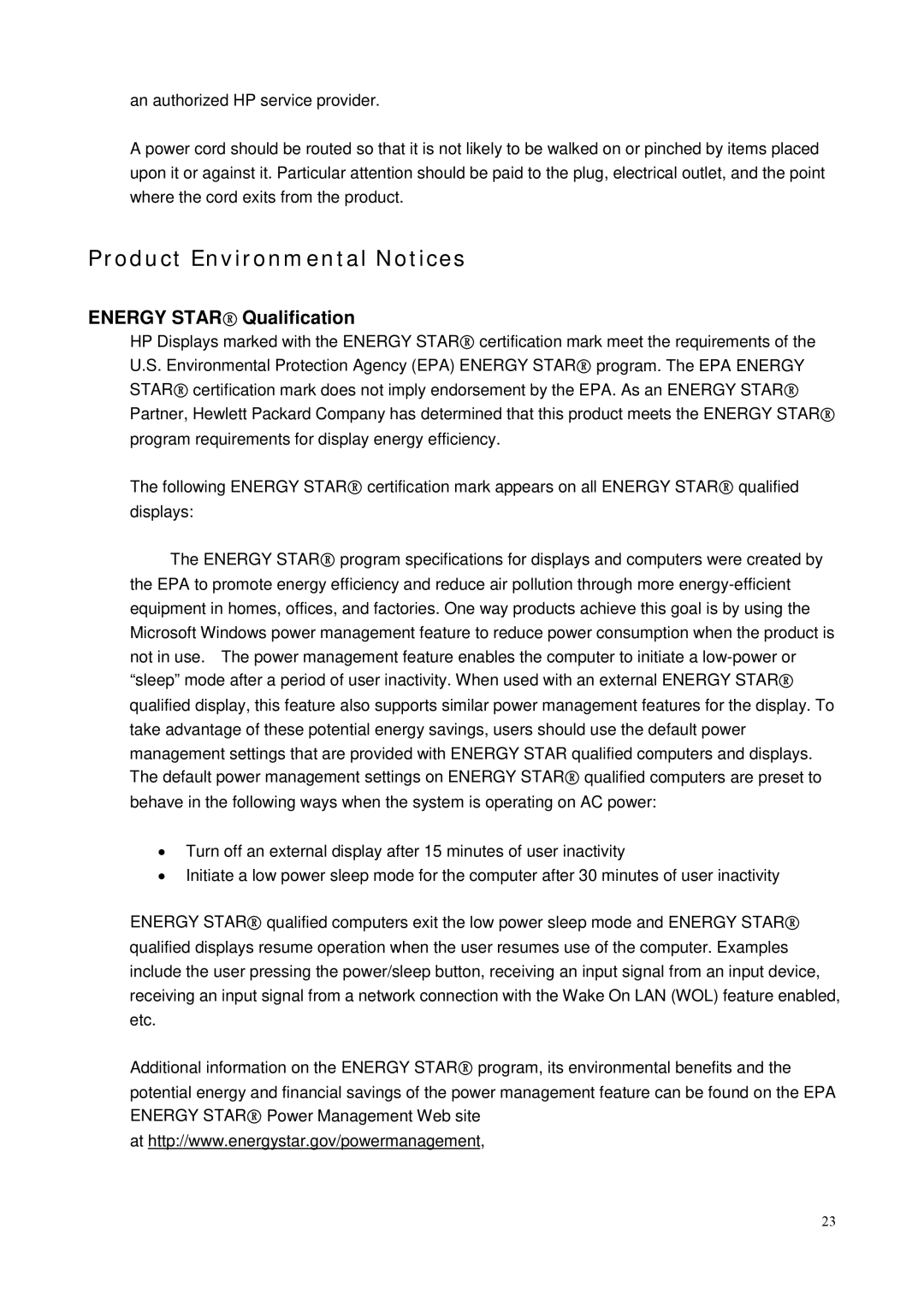 HP V241 23.6-inch manual Product Environmental Notices, Energy Starr Qualification 