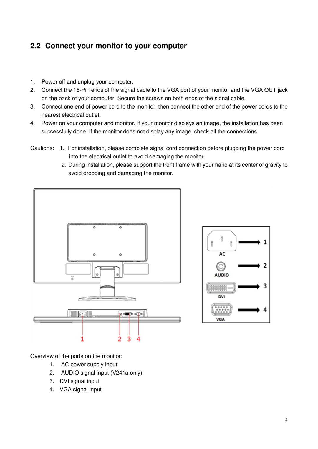 HP V241 23.6-inch manual Connect your monitor to your computer 