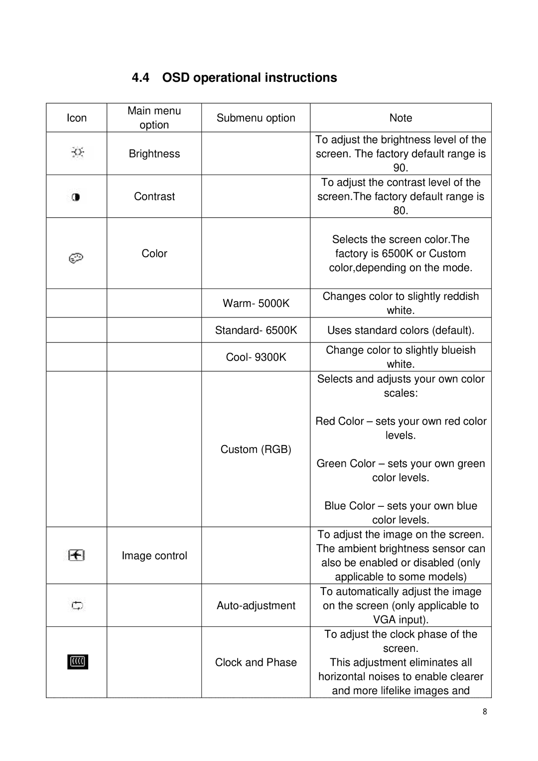 HP V241 23.6-inch manual OSD operational instructions 