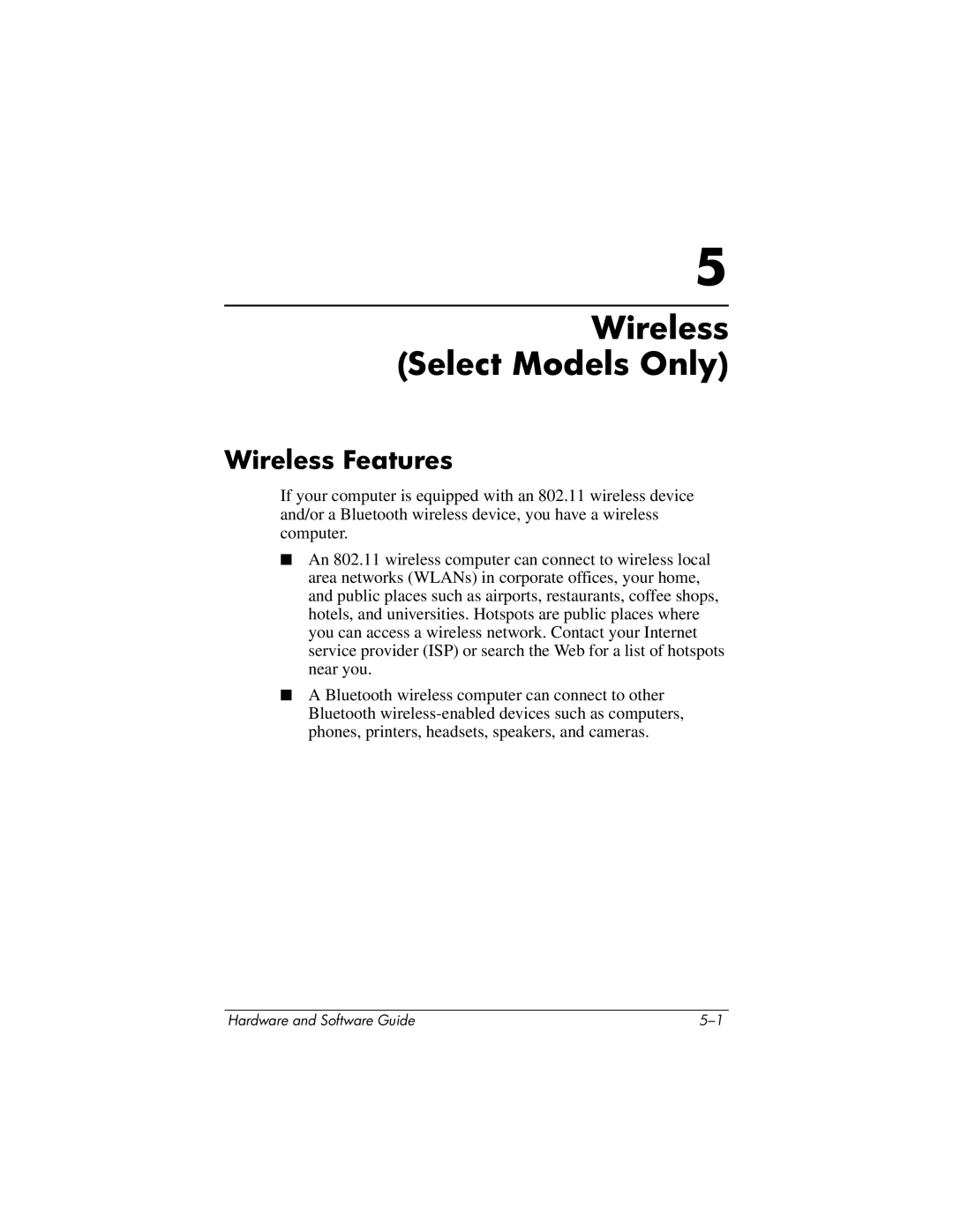 HP V2600, V2630TN, V2628TN, V2629TN, V2620TN, V2619TN, V2698XX, V2655US, V2614TN Wireless Select Models Only, Wireless Features 