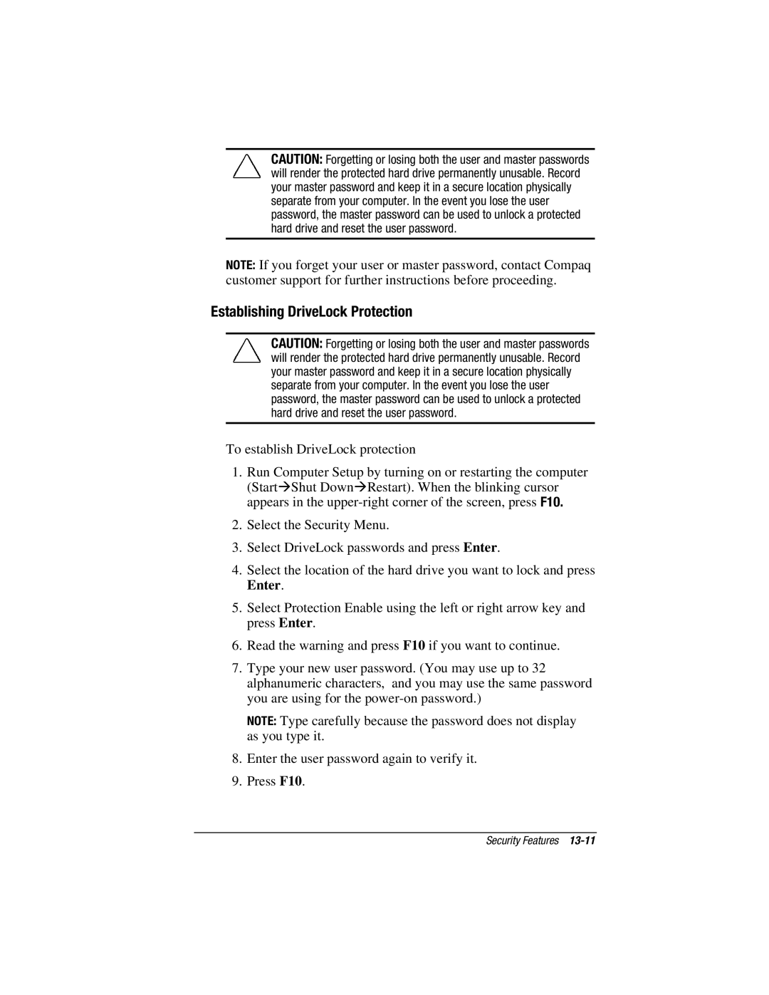 HP V300 manual Establishing DriveLock Protection 