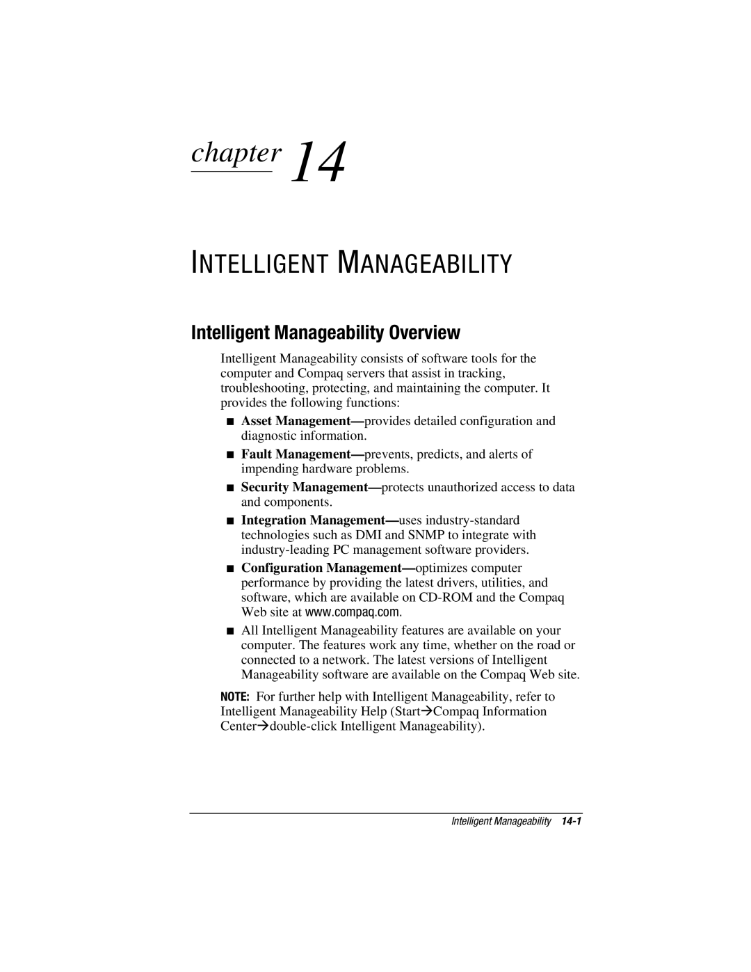 HP V300 manual Intelligent Manageability Overview 