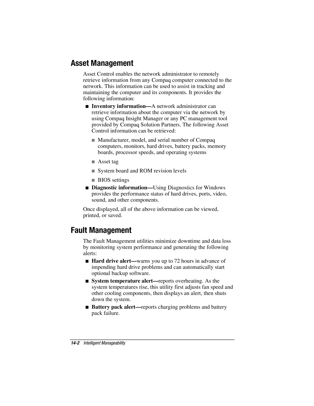 HP V300 manual Asset Management, Fault Management 