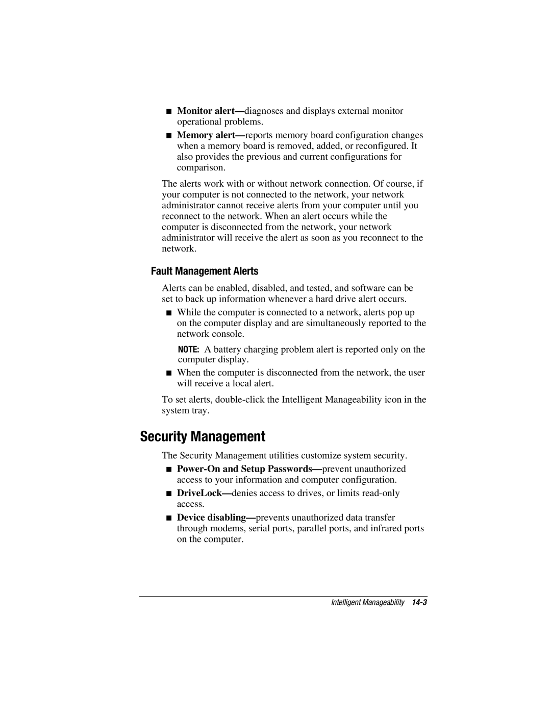 HP V300 manual Security Management, Fault Management Alerts 